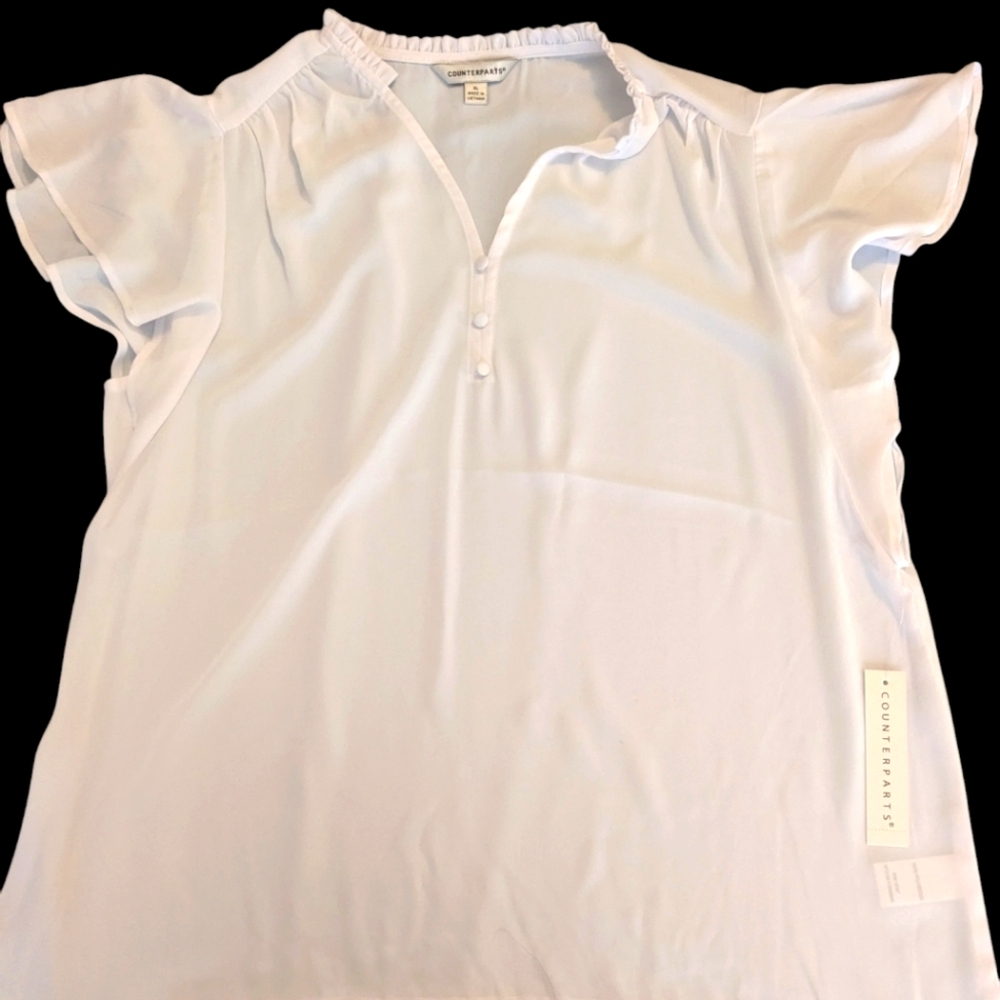 Counterparts Women's White Blouse Ruffle Collar NWT Size XL